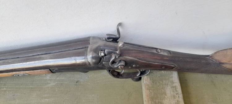 FUCILE Doppietta a Retrocarica a Leva, Cani Esterni. Belgio Sec. XIX..