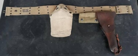 I - MILITARIA STORICA -  - US  CINTURONE TELA CAKI + FONDINA + BORRACCIA + TASCA MED.